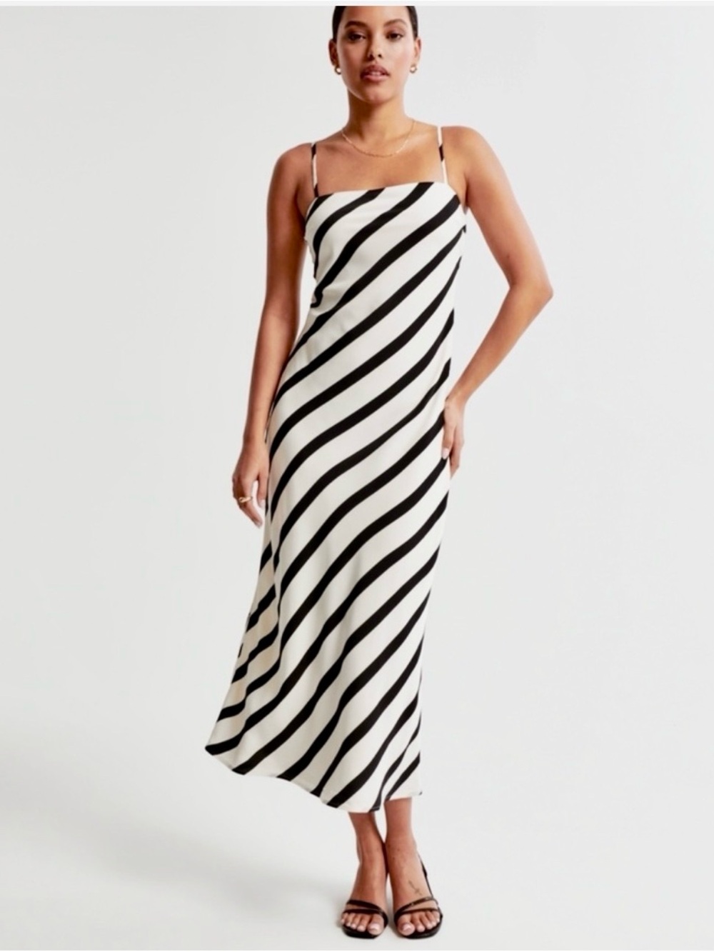 Abercrombie and fitch Sleeveless Diagonal Stripe Slip Dress in Black and White